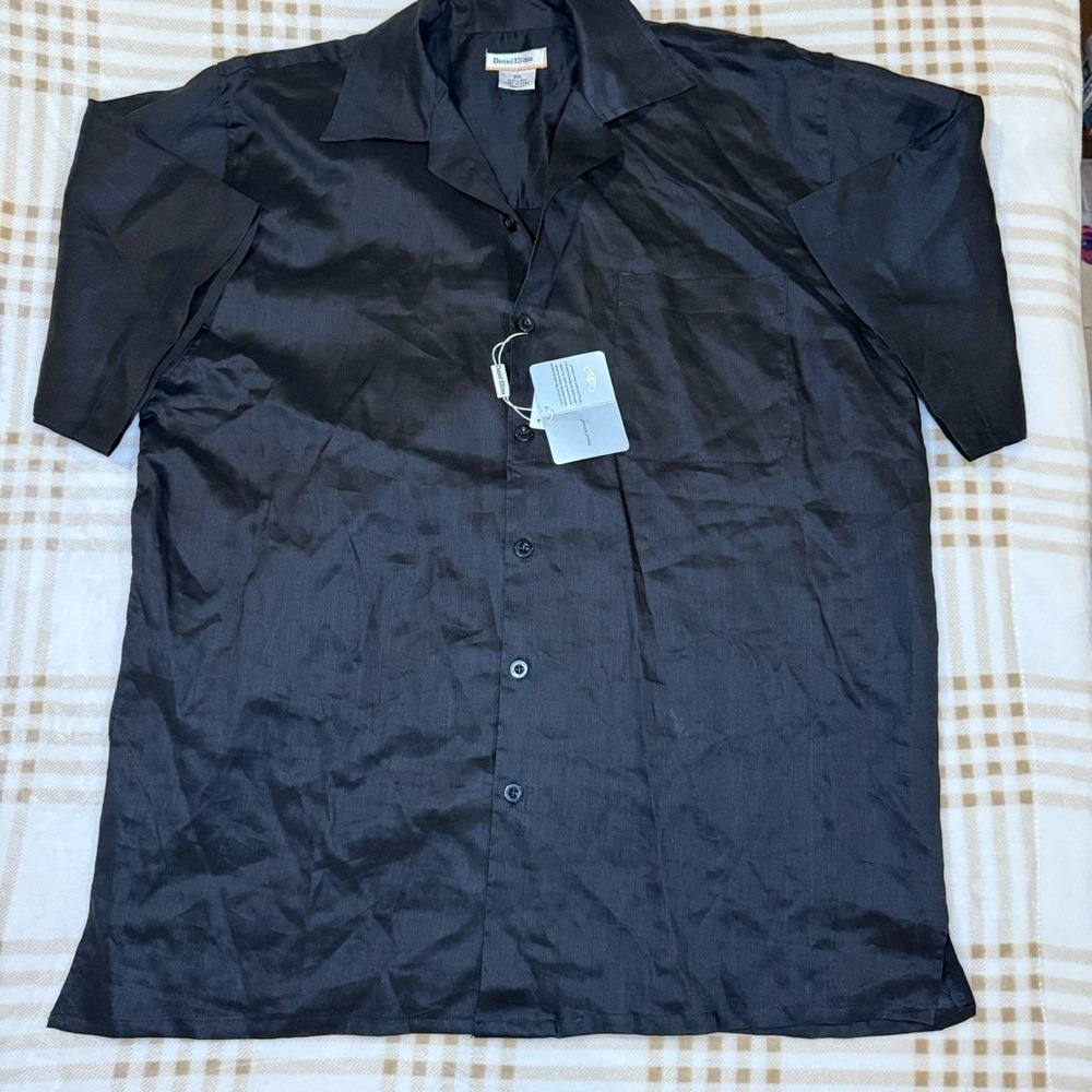 Daniel Ellissa Mens 2XL Black 100% Linen Short Sleeve Button Down Shirt NWT